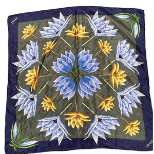 Obagi Vintage Floral Silk-Feel Scarf With Blue & Yellow Lotus Design Approx. 34x